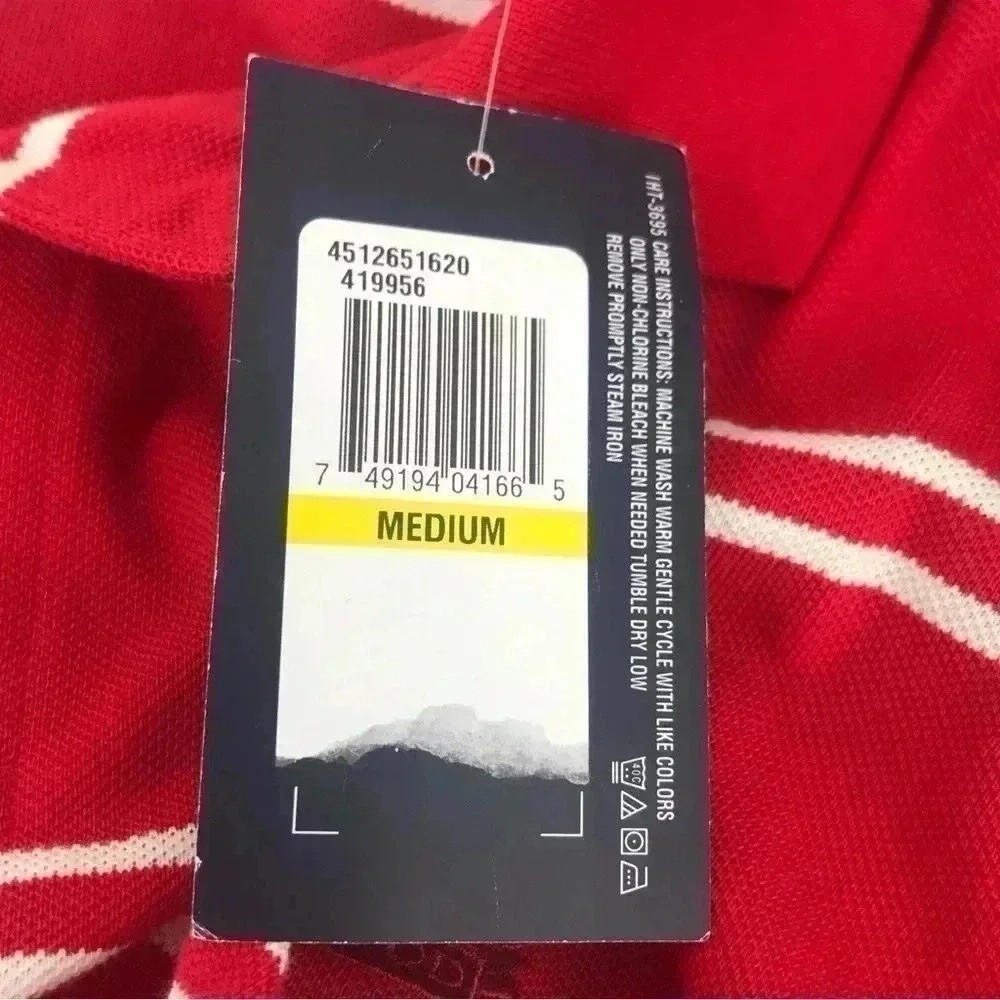 IZOD Men’s Medium Polo Shirt – Red Striped 100% Cotton Collared Top NWT - Picture 7 of 8